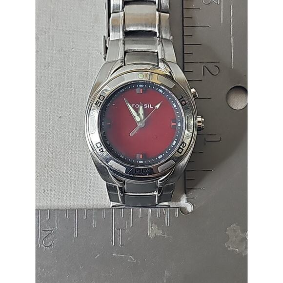 Fossil Big Tic Watch AM-3847 Silver Tone Red Face - Dead Battery - Picture 12 of 12